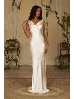 Mirror Palais Plunging Back Cowl Dress in Pearl White